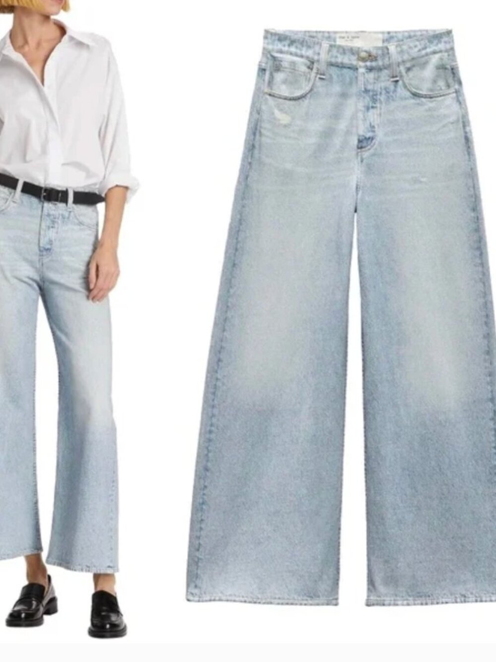 rag & bone Miramar Sofie Ankle Wide Leg Terry Sweatpant Meadowlblue Jeans NWT